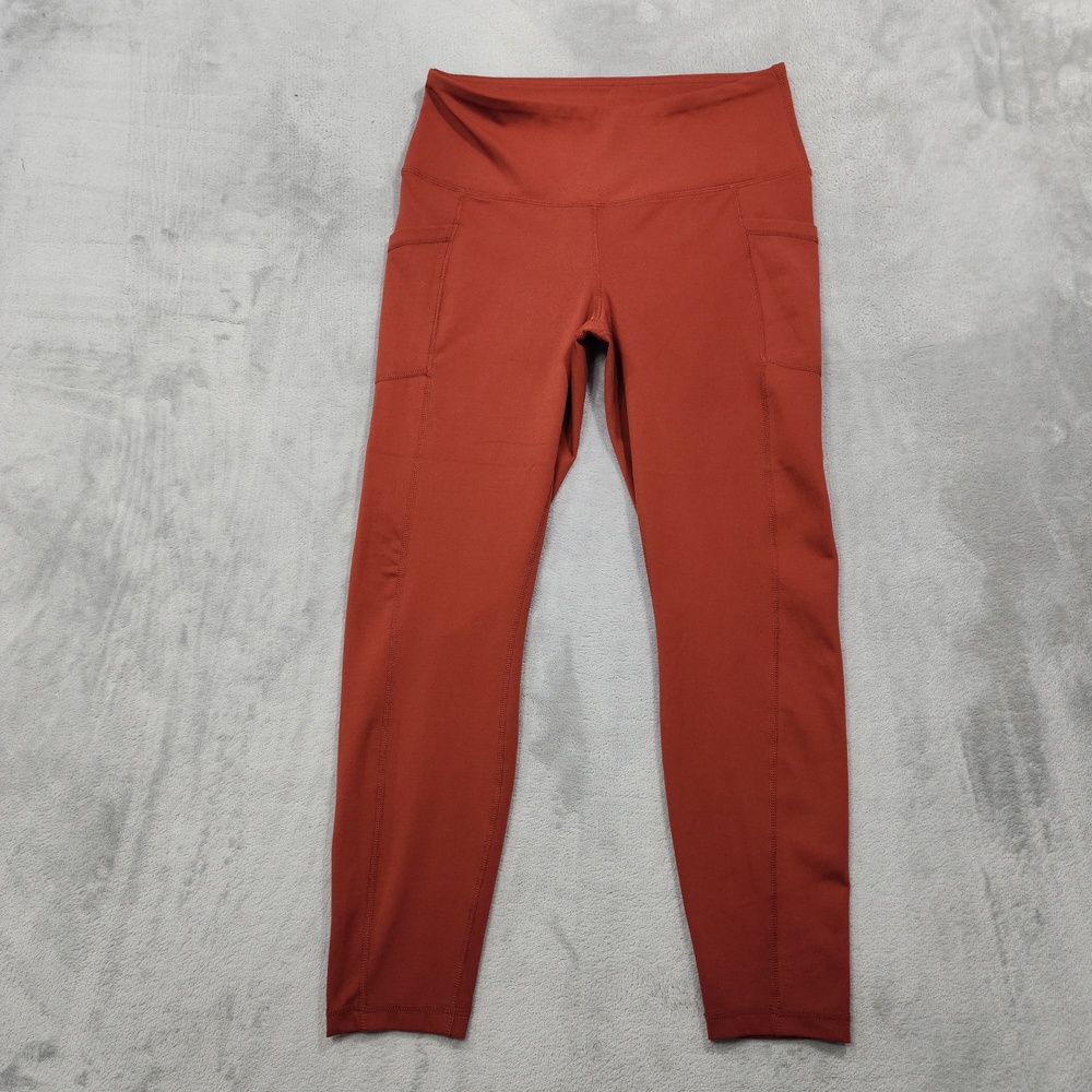 Yogalicious Lux Leggings Womens L Orange High Rise Ankle Pockets Yoga Running